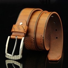 Men PU Leather 110CM Letter Pattern Casual Retro Hollow Pin Buckle Pants Belt